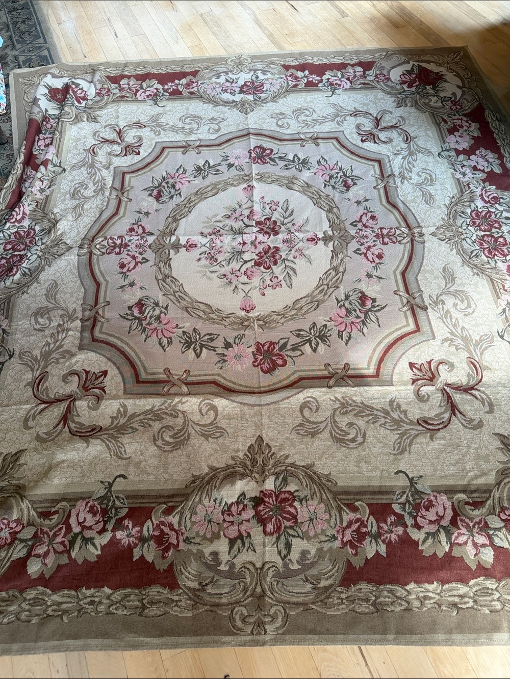 Vintage Aubusson French Style Tapestry Weave Textile Tablecloth, Throw, Bedsprea